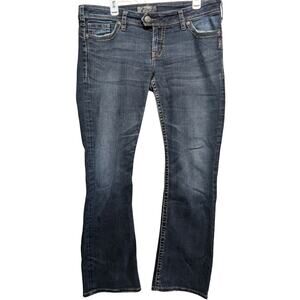 SILVER JEANS 34X33 Tuesday Crop Jeans Blue Denim Women's Dark Wash Baggy
